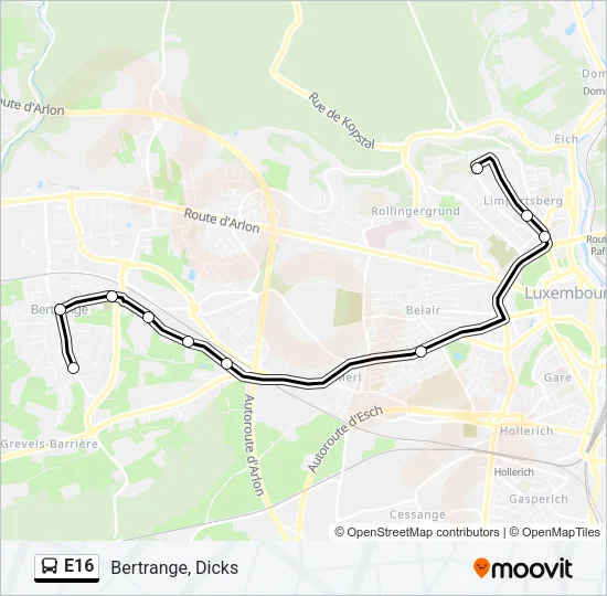 E16 Bus Line Map