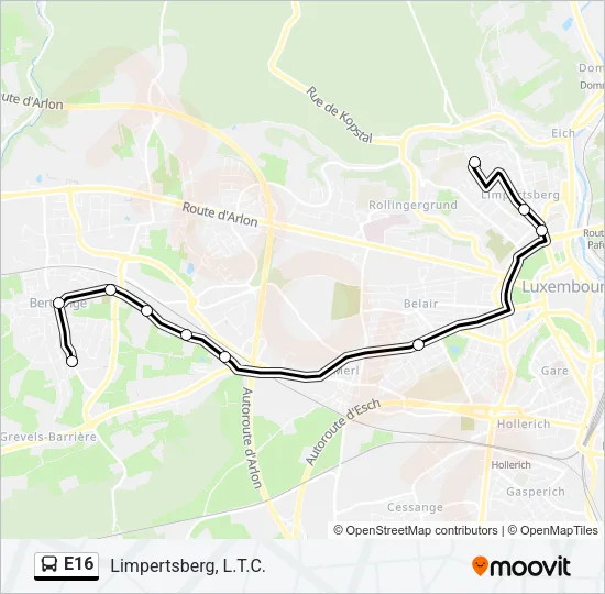 E16 Bus Line Map