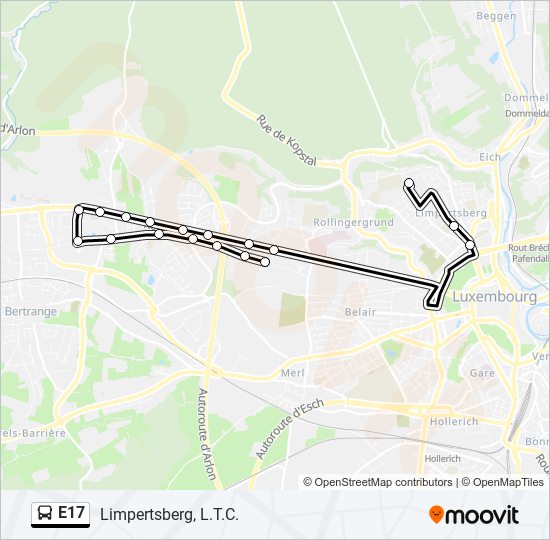 Plan de la ligne E17 de bus