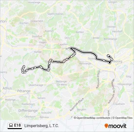 E18 Bus Line Map