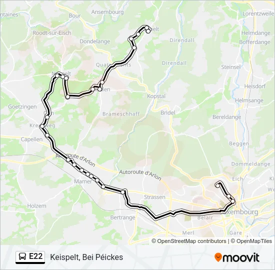 E22 Bus Line Map