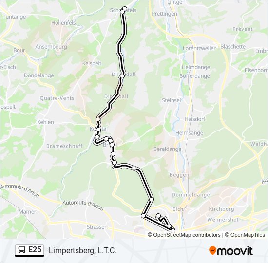 E25 bus Line Map