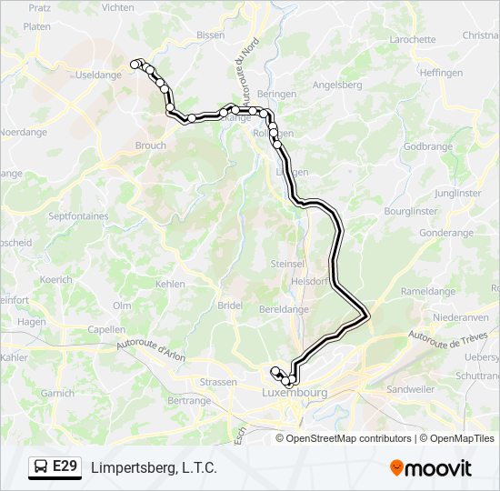 Plan de la ligne E29 de bus