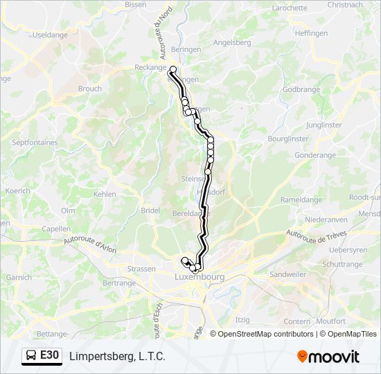 Plan de la ligne E30 de bus