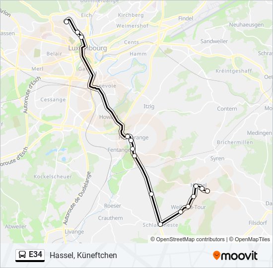 E34 bus Line Map