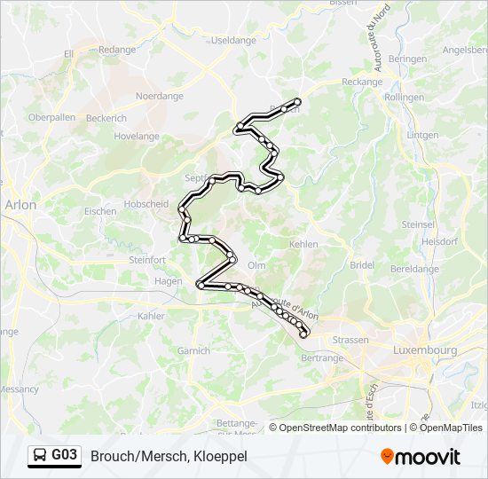 Plan de la ligne G03 de bus