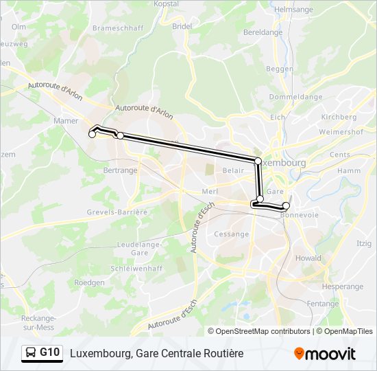 Plan de la ligne G10 de bus