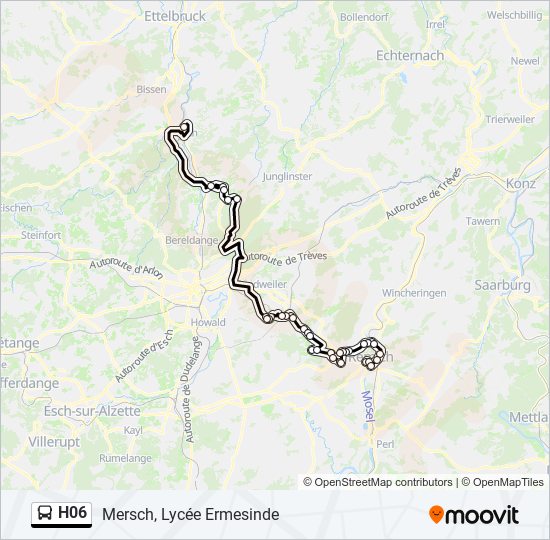 Plan de la ligne H06 de bus