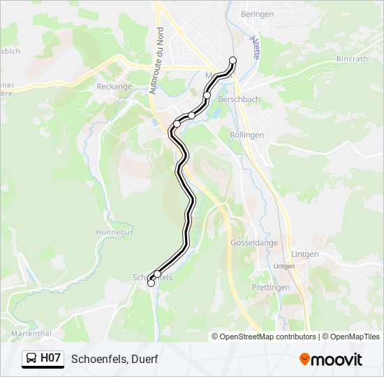 Plan de la ligne H07 de bus