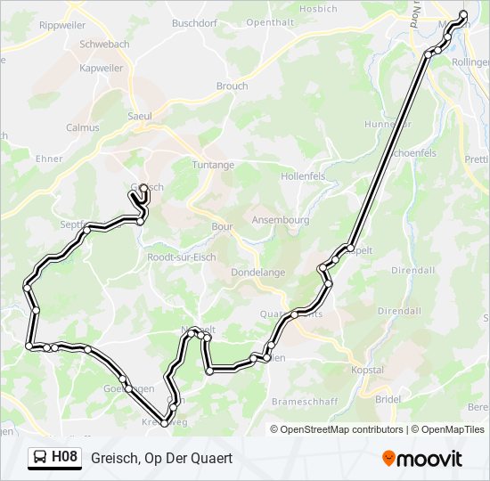 Plan de la ligne H08 de bus