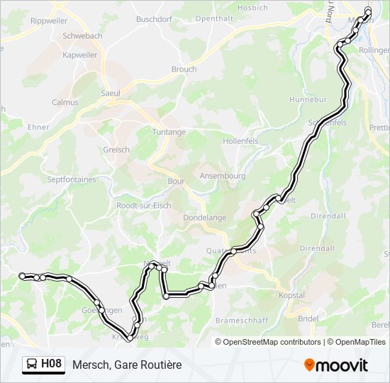 Plan de la ligne H08 de bus