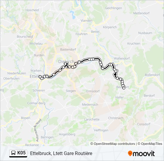 Plan de la ligne K05 de bus