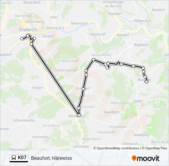 Plan de la ligne K07 de bus