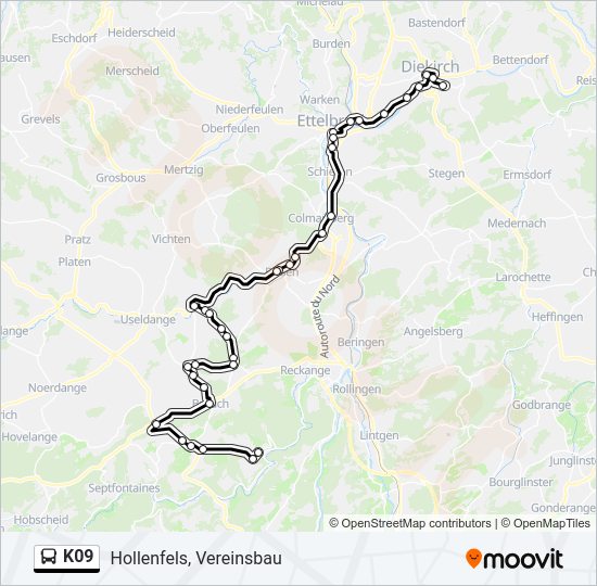 Plan de la ligne K09 de bus