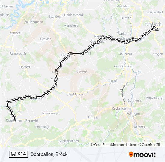 Plan de la ligne K14 de bus