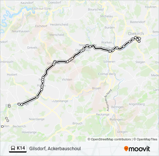 K14 Bus Line Map