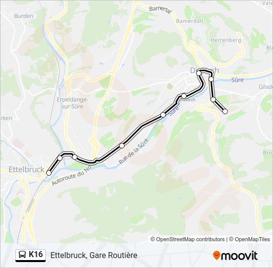 K16 bus Line Map