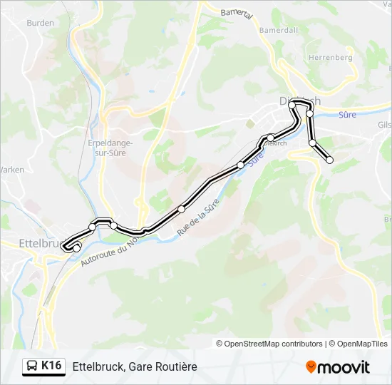 K16 Bus Line Map