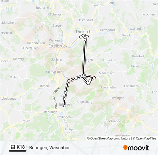 K18 Bus Line Map