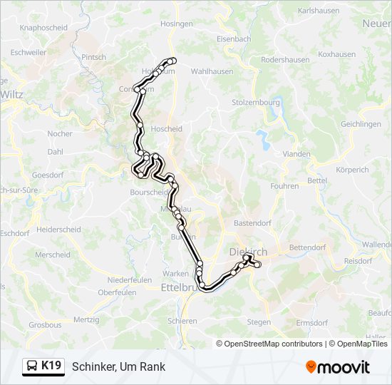 Plan de la ligne K19 de bus