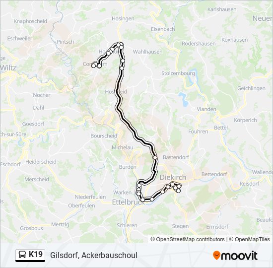 K19 bus Line Map