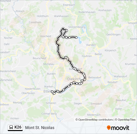 Plan de la ligne K26 de bus