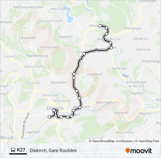 Plan de la ligne K27 de bus