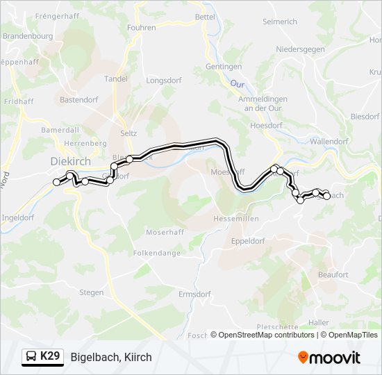 Plan de la ligne K29 de bus