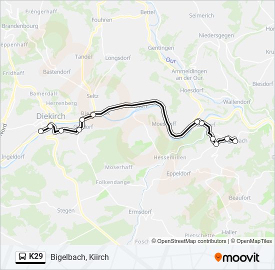 K29 bus Line Map