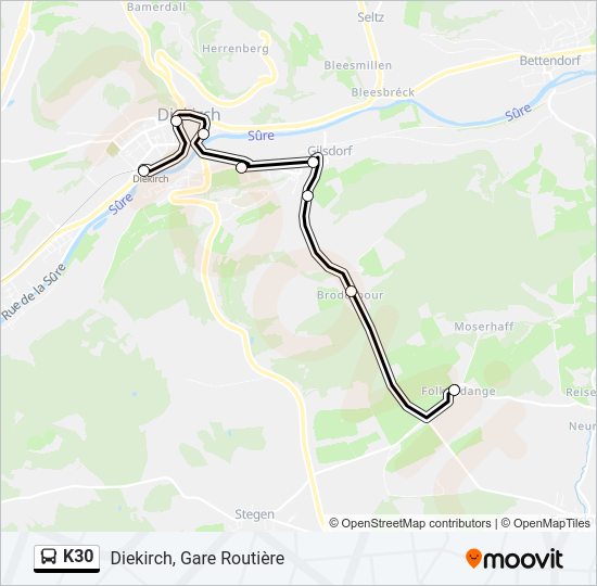 Plan de la ligne K30 de bus