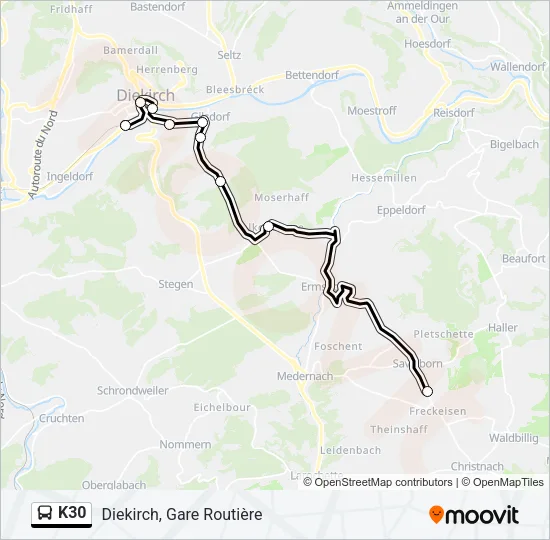 K30 Bus Line Map