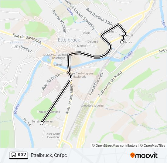 Plan de la ligne K32 de bus