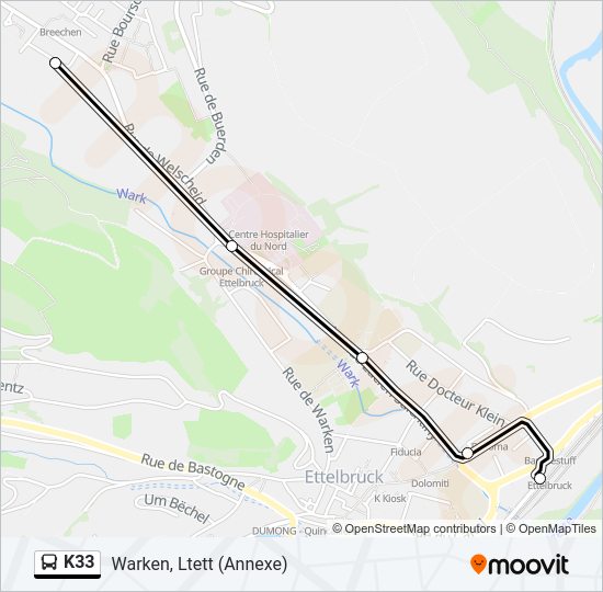 Plan de la ligne K33 de bus