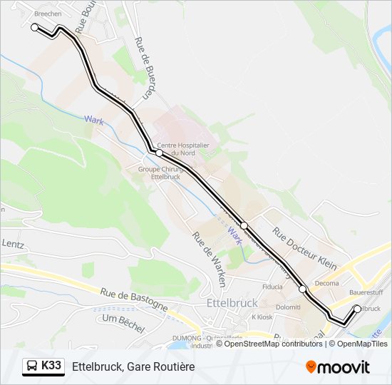 Plan de la ligne K33 de bus