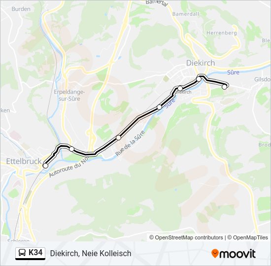 K34 bus Line Map