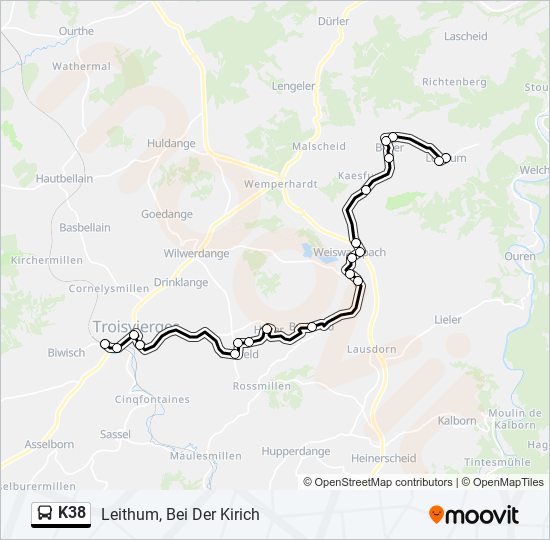 K38 bus Line Map