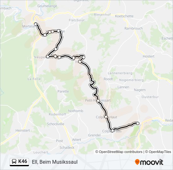 Plan de la ligne K46 de bus