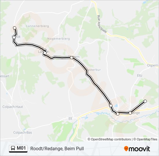 Plan de la ligne M01 de bus