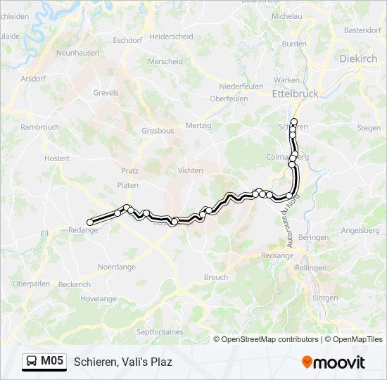 Plan de la ligne M05 de bus