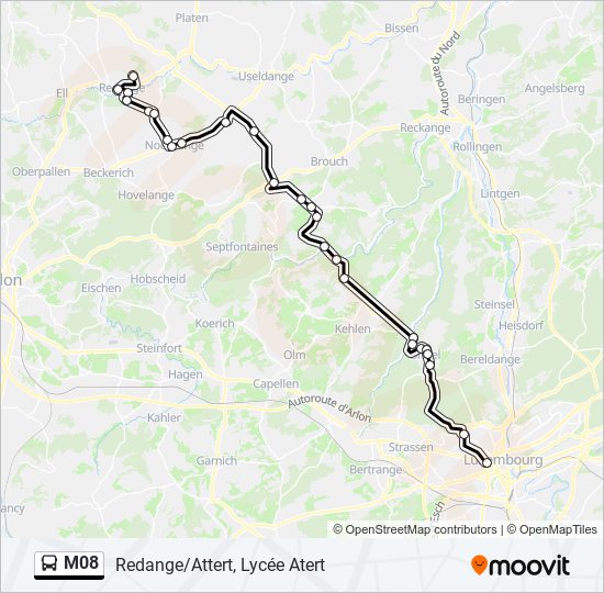 Plan de la ligne M08 de bus