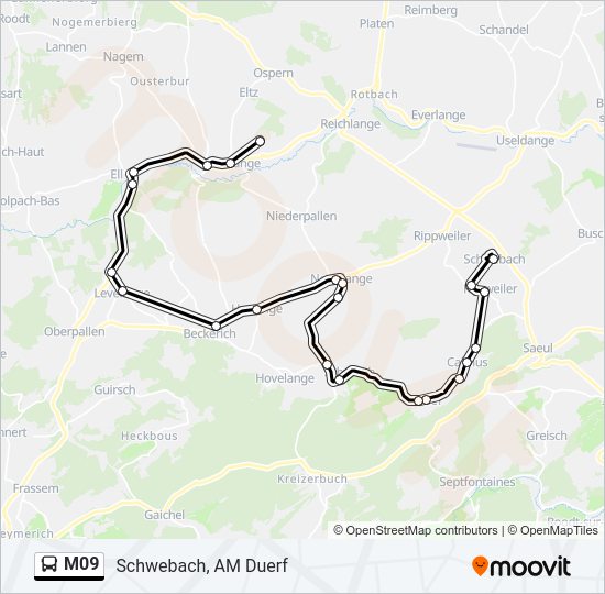 Plan de la ligne M09 de bus