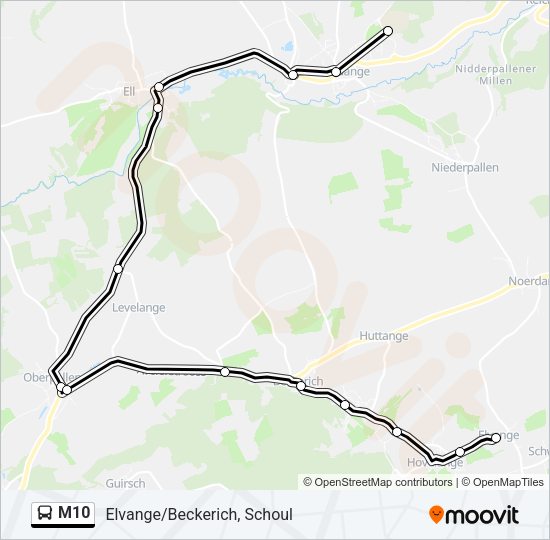 Plan de la ligne M10 de bus