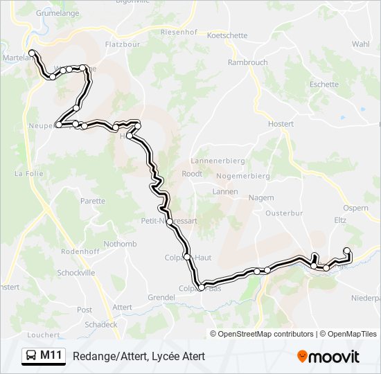 Plan de la ligne M11 de bus