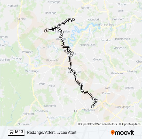 Plan de la ligne M13 de bus