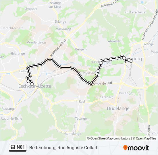 Plan de la ligne N01 de bus