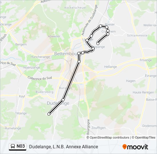 N03 bus Line Map