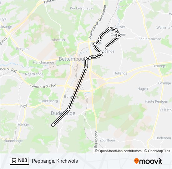 Plan de la ligne N03 de bus