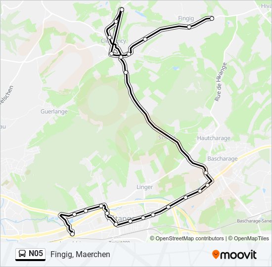 Plan de la ligne N05 de bus