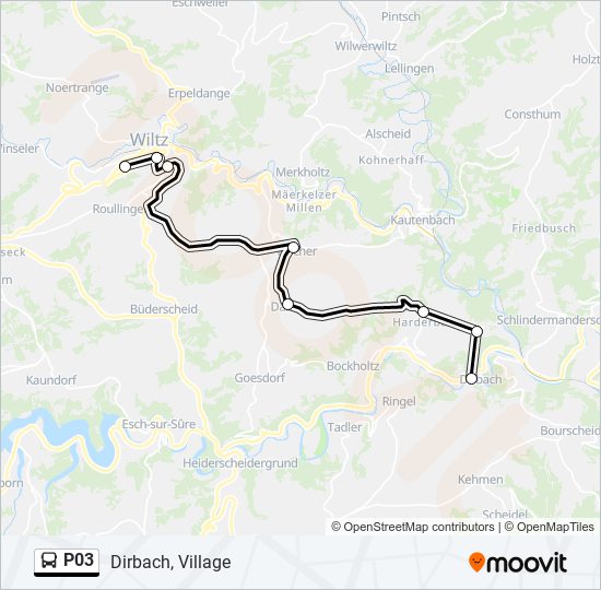 Plan de la ligne P03 de bus