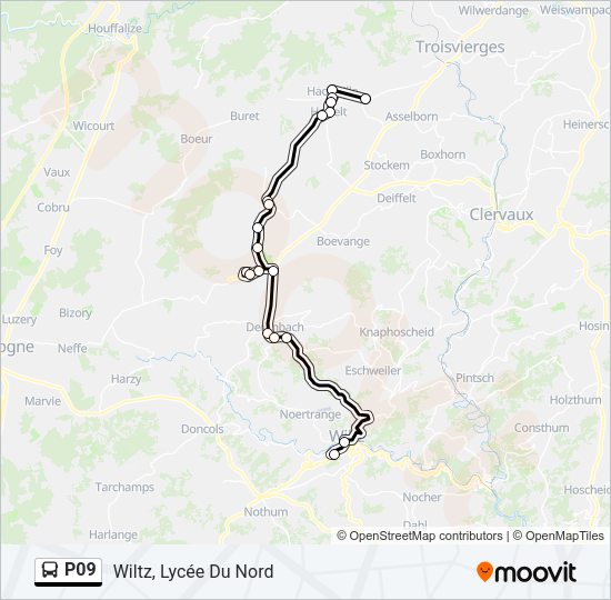 Plan de la ligne P09 de bus